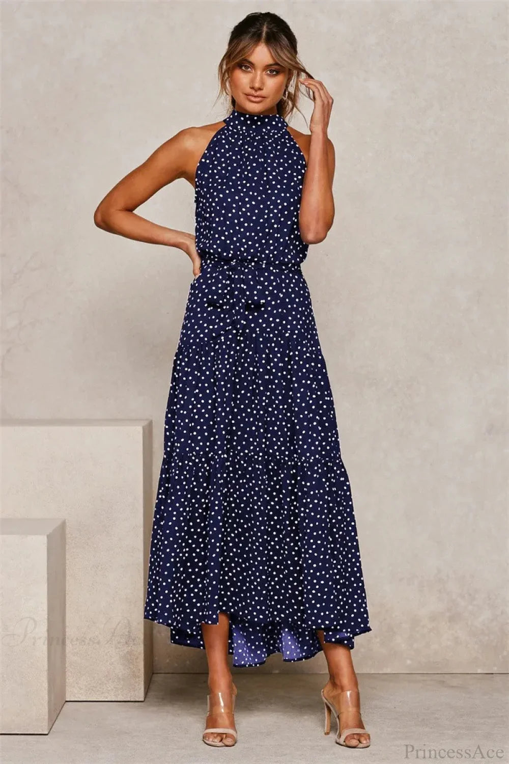 Summer Floral Print Halter Neck Beach Floral Dress Navy / S oldfloraldress-250126