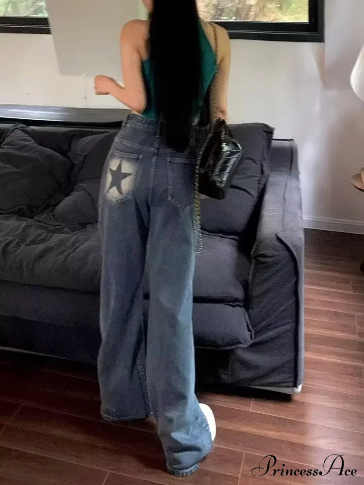 Summer High Waisted Loose Design Niche Irregular Light Colored Wide Leg Straight Women’s Jean