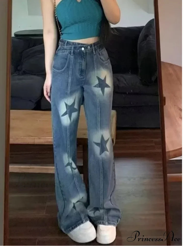 Summer High Waisted Loose Design Niche Irregular Light Colored Wide Leg Straight Women’s Jean