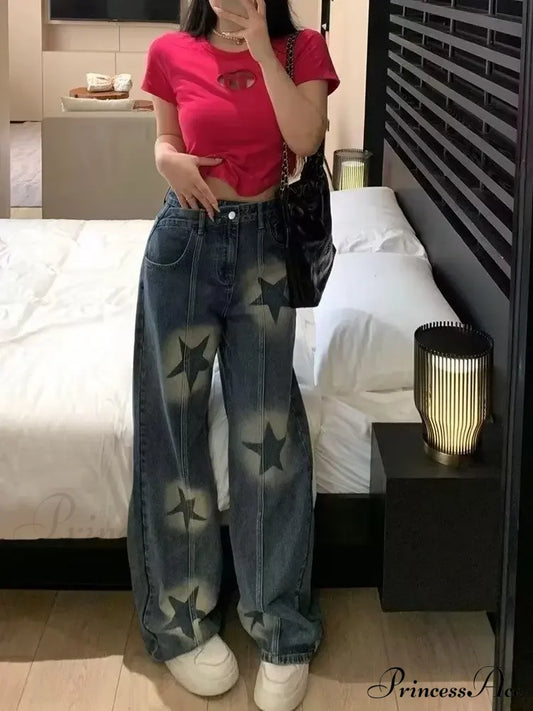 Summer High Waisted Loose Design Niche Irregular Light Colored Wide Leg Straight Women’s Jean