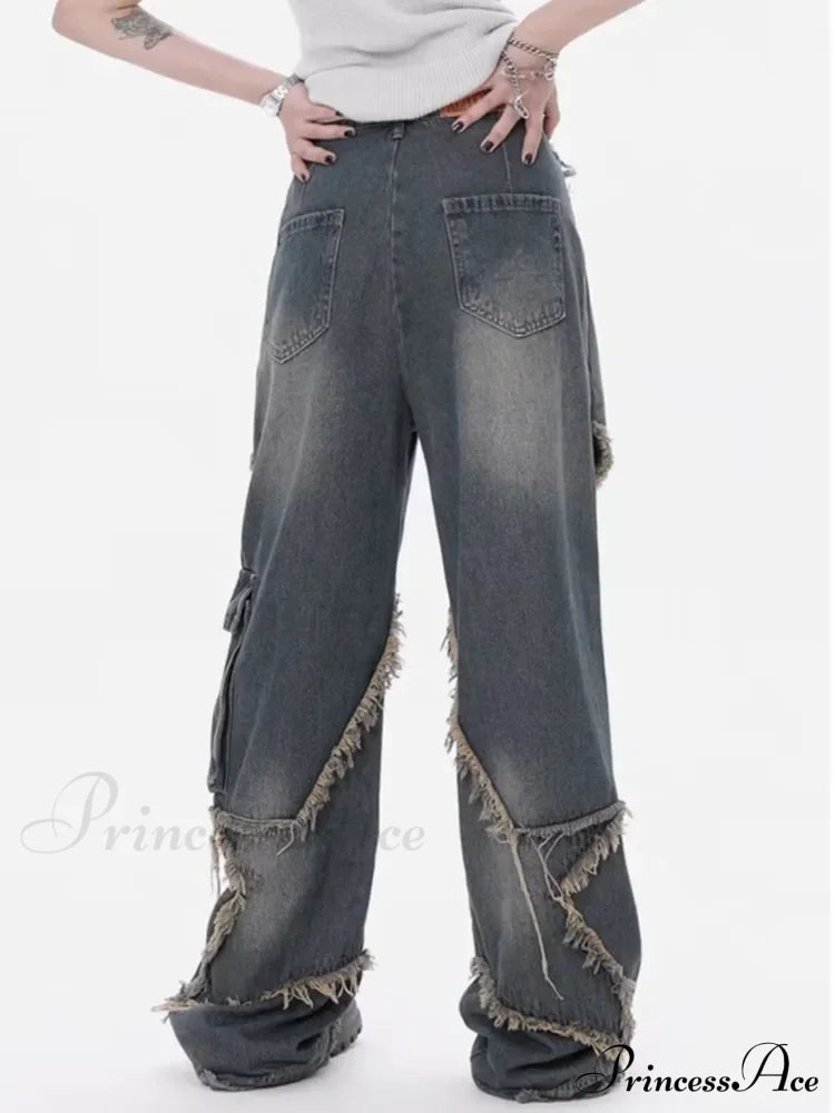 Super Beautiful Flower High Waist Summer Loose Wide Leg Vintage Unique Versatile Straight Women’s