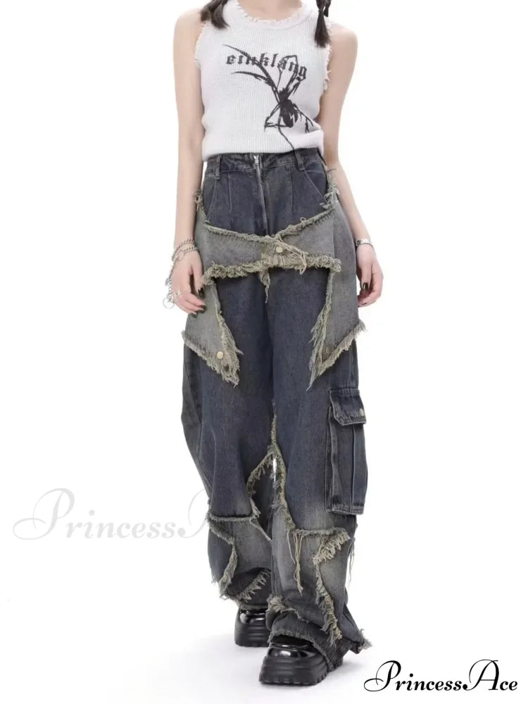 Super Beautiful Flower High Waist Summer Loose Wide Leg Vintage Unique Versatile Straight Women’s