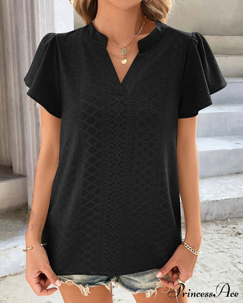 T-Shirt Ruffle With V-Neck Sleeves T-Shirts