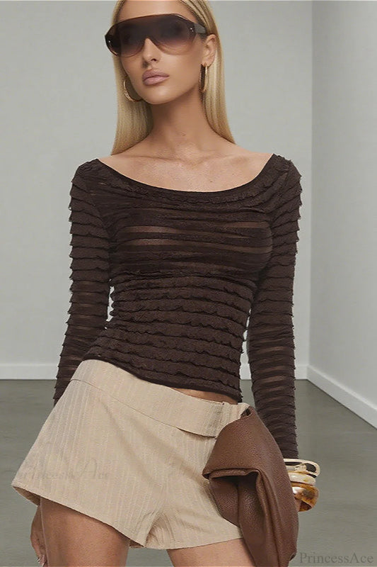 Textured Solid Long Sleeve Tee Brown / S