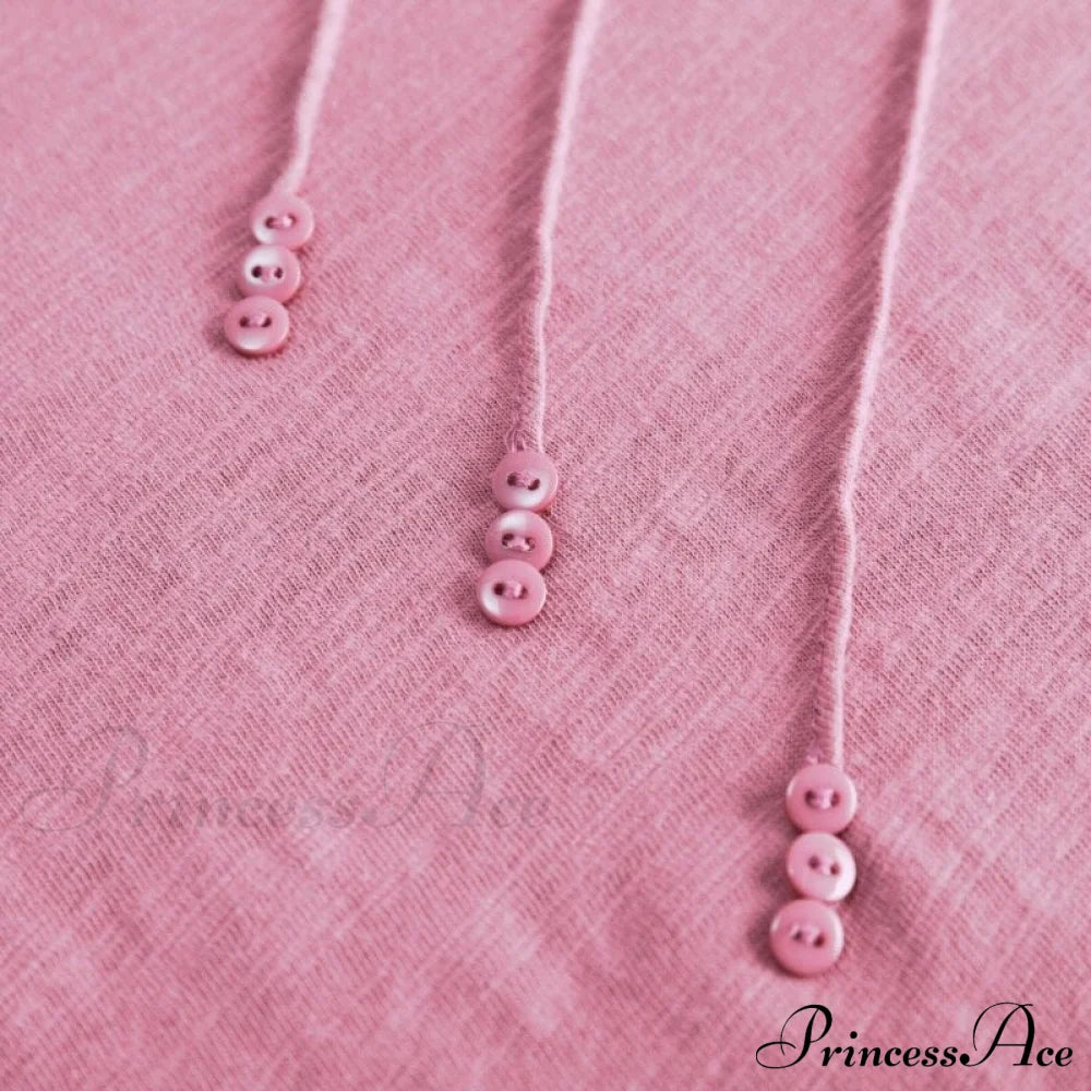 Tops Loose Tee-Shirts Blue Ribbed Warm-Season Cotton T-Shirts Casual Button O-Neck Fashion Korea