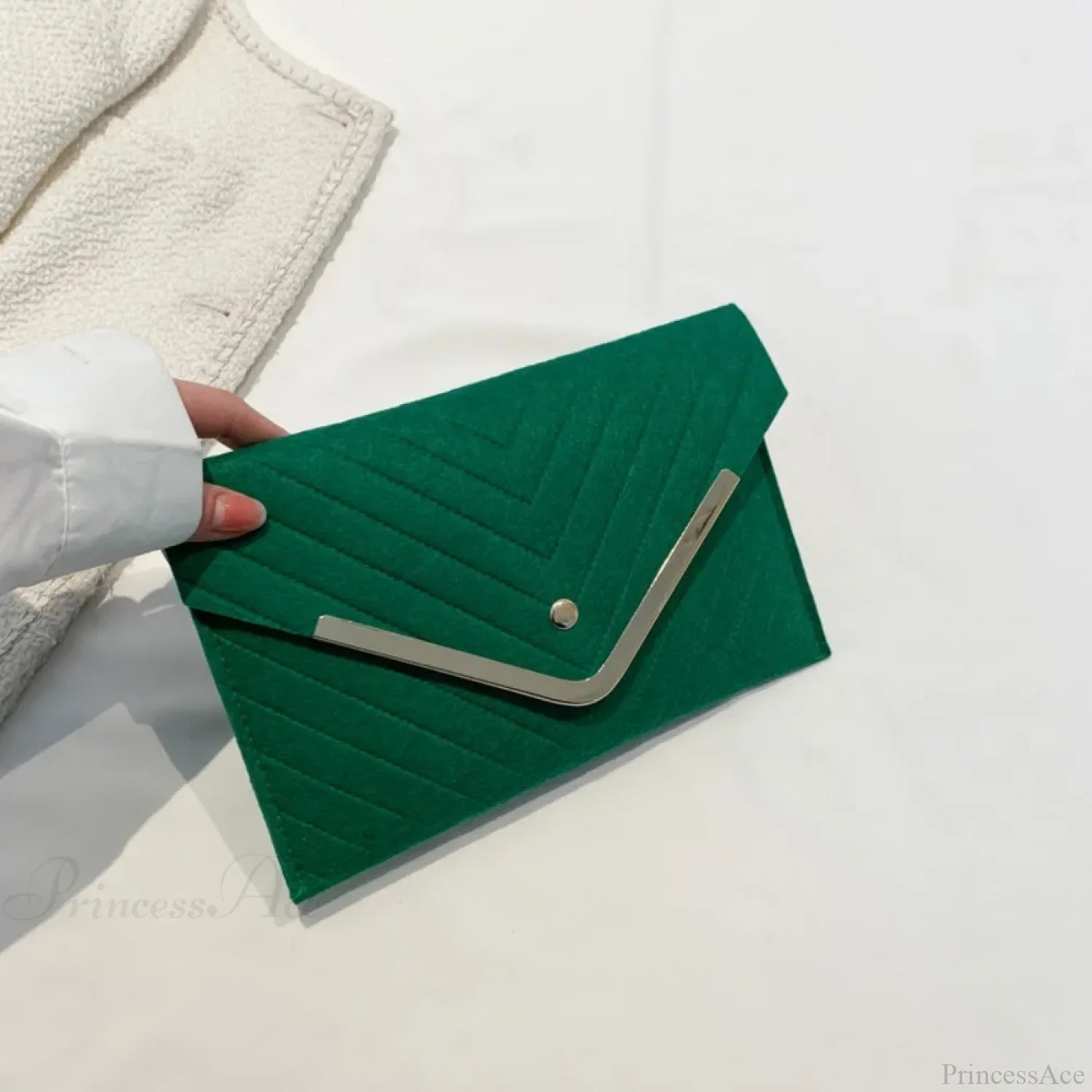 Trendy Evening Felt Envelope Clutch Wristlet Green wristlet-250126