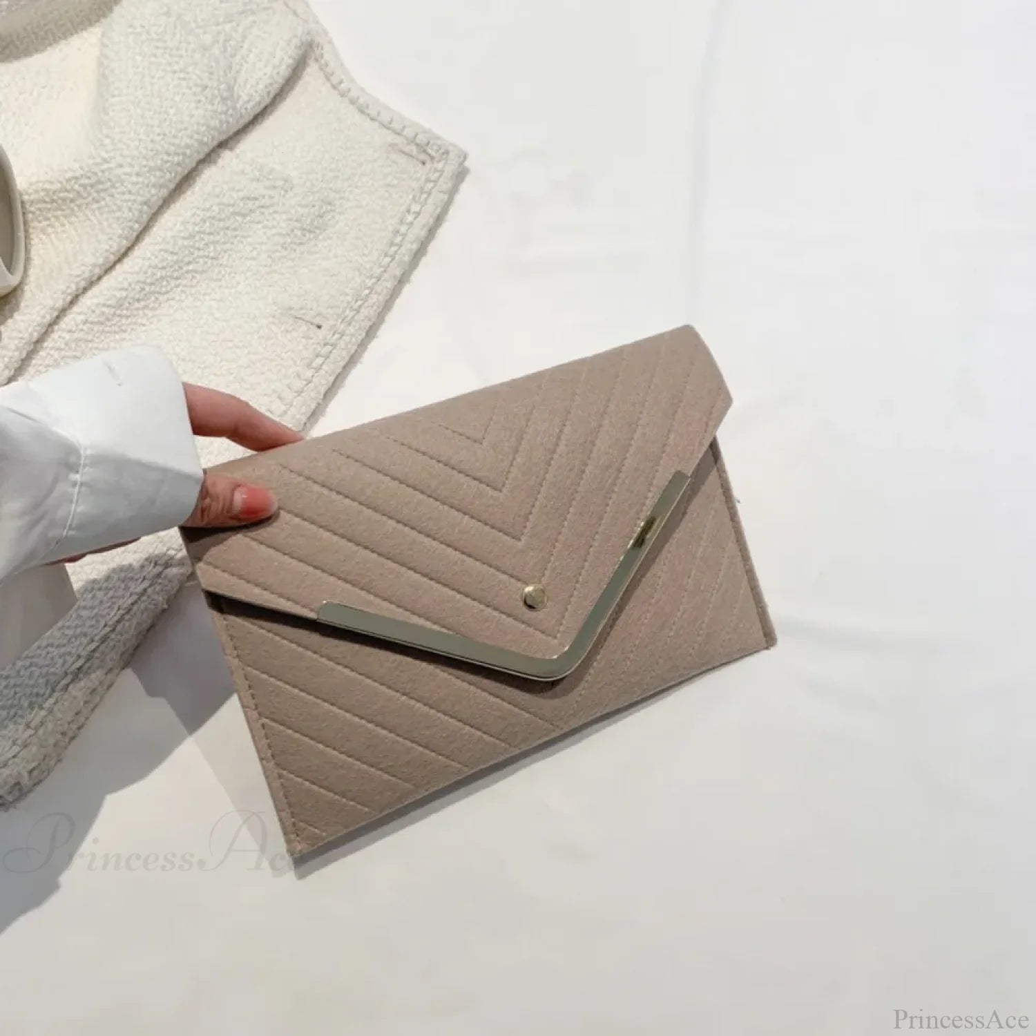 Trendy Evening Felt Envelope Clutch Wristlet Khaki wristlet-250126