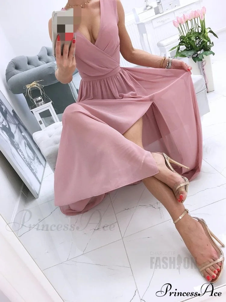 V-Neck Evening Fashion Party For Elegant - Split Gown Warm-Season With Women’s Side Clubwear
