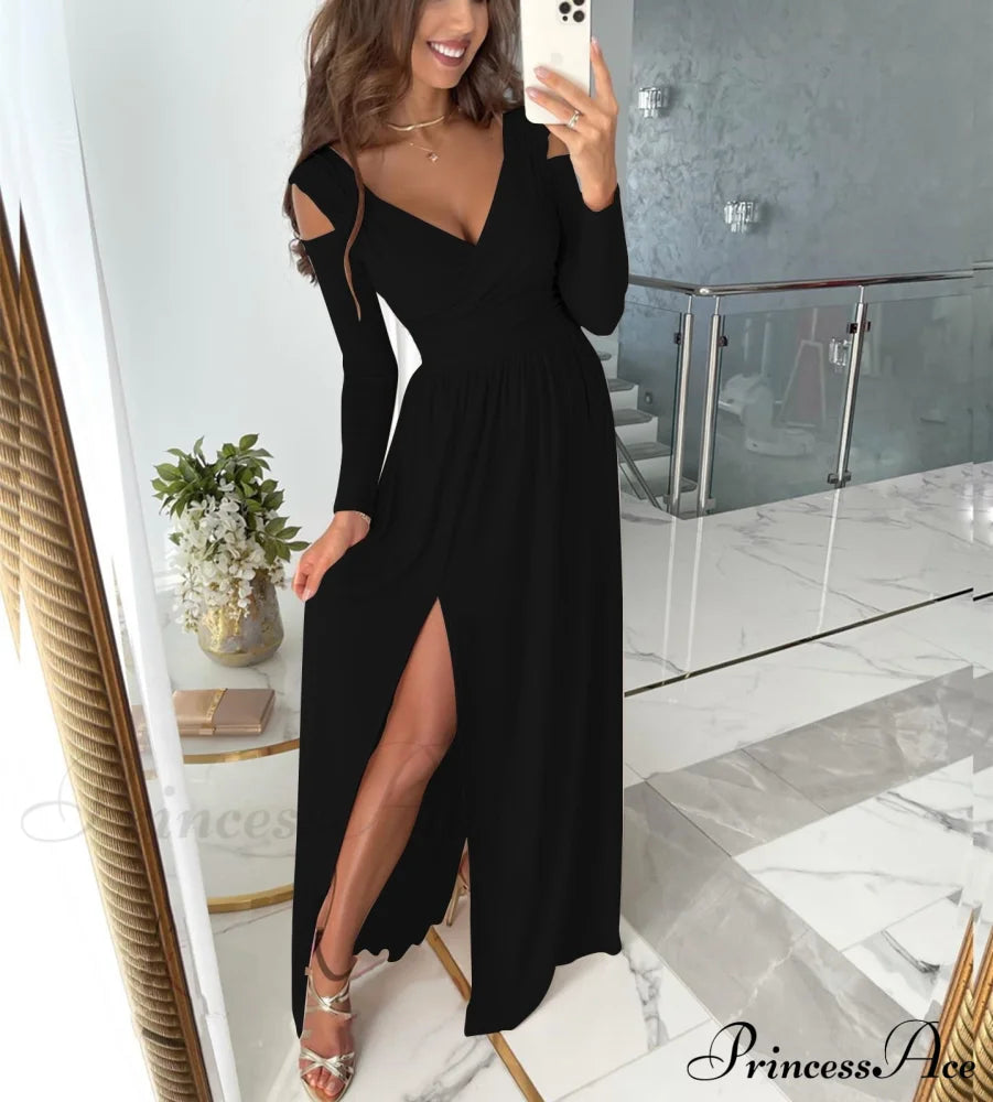 V-Neck Evening Fashion Party For Elegant - Split Gown Warm-Season With Women’s Side Clubwear