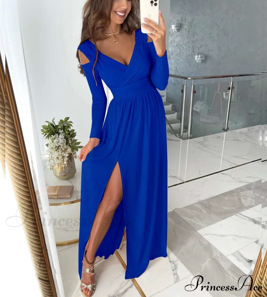 V-Neck Evening Fashion Party For Elegant - Split Gown Warm-Season With Women’s Side Clubwear