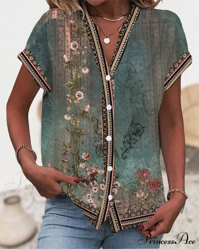 V-Neck Flowered Tee T-Shirts