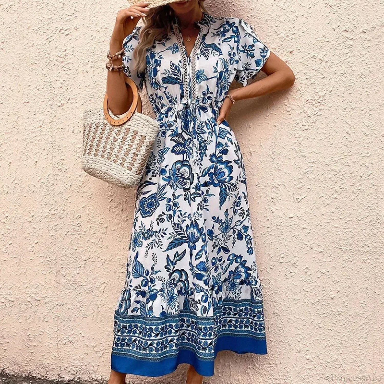Vacation Style Floral Print Dress oldfloraldress-250126