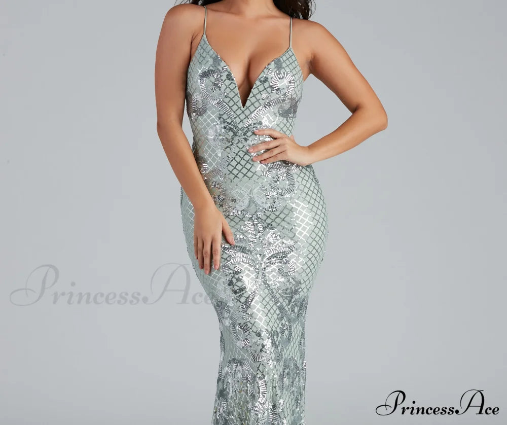Vee Formal Stylish Sequin Mermaid Dress S.o. Long Dresses