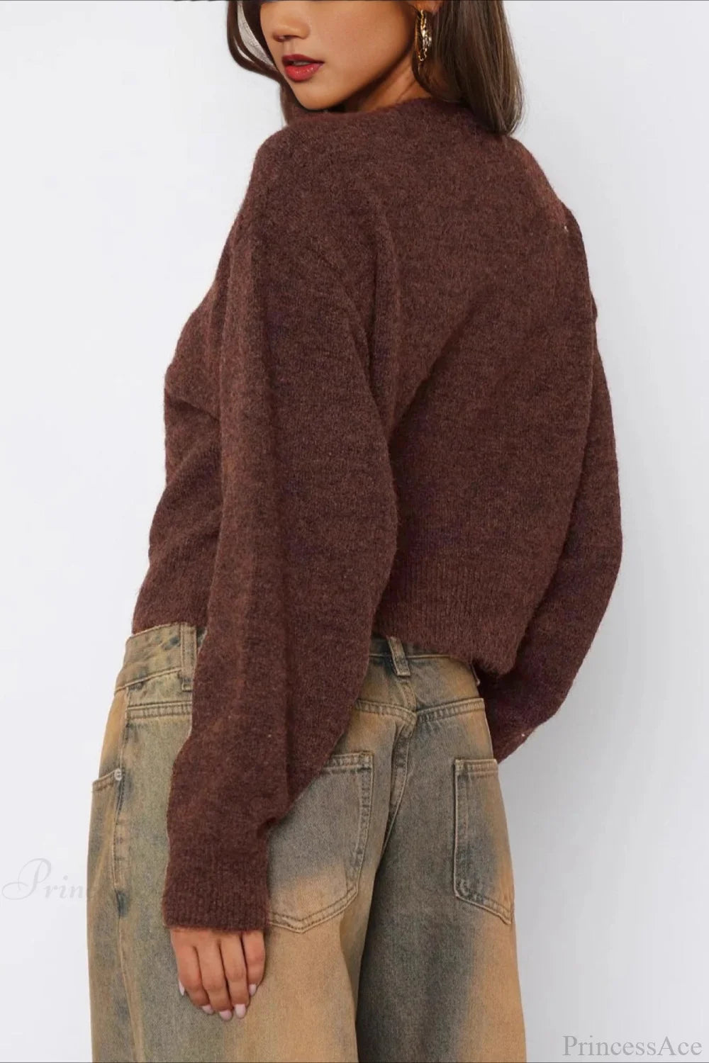 Versatile Crewneck Long Sleeve Button Sweater