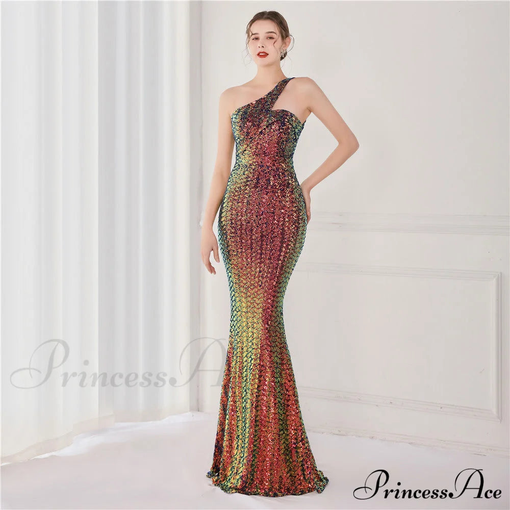 Victoria Formal One-Shoulder Sequined Fishtail Dress - Lady Occasions
