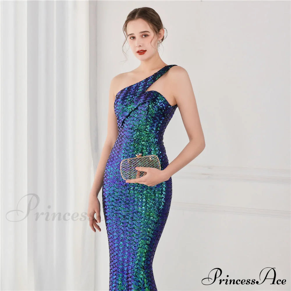 Victoria Formal One-Shoulder Sequined Fishtail Dress - Lady Occasions