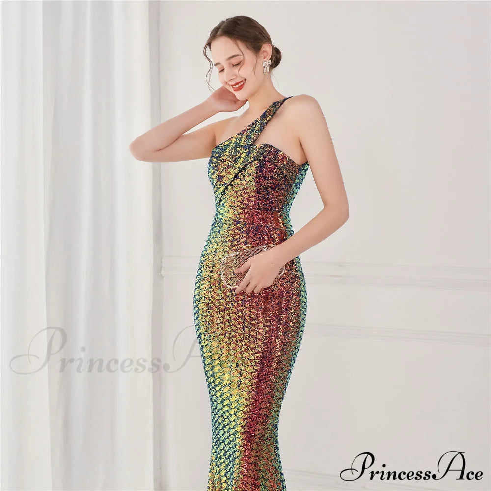 Victoria Formal One-Shoulder Charming Sequined Fishtail Dress S.o. Long Dresses