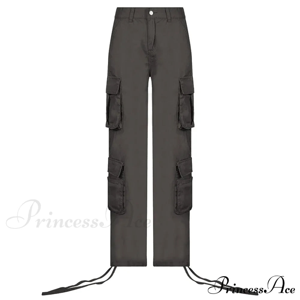 Vintage Cargo Baggy Streetwear Pockets Wide Leg Low Waist Casual Loose Y2K Denim Jean Grey / S