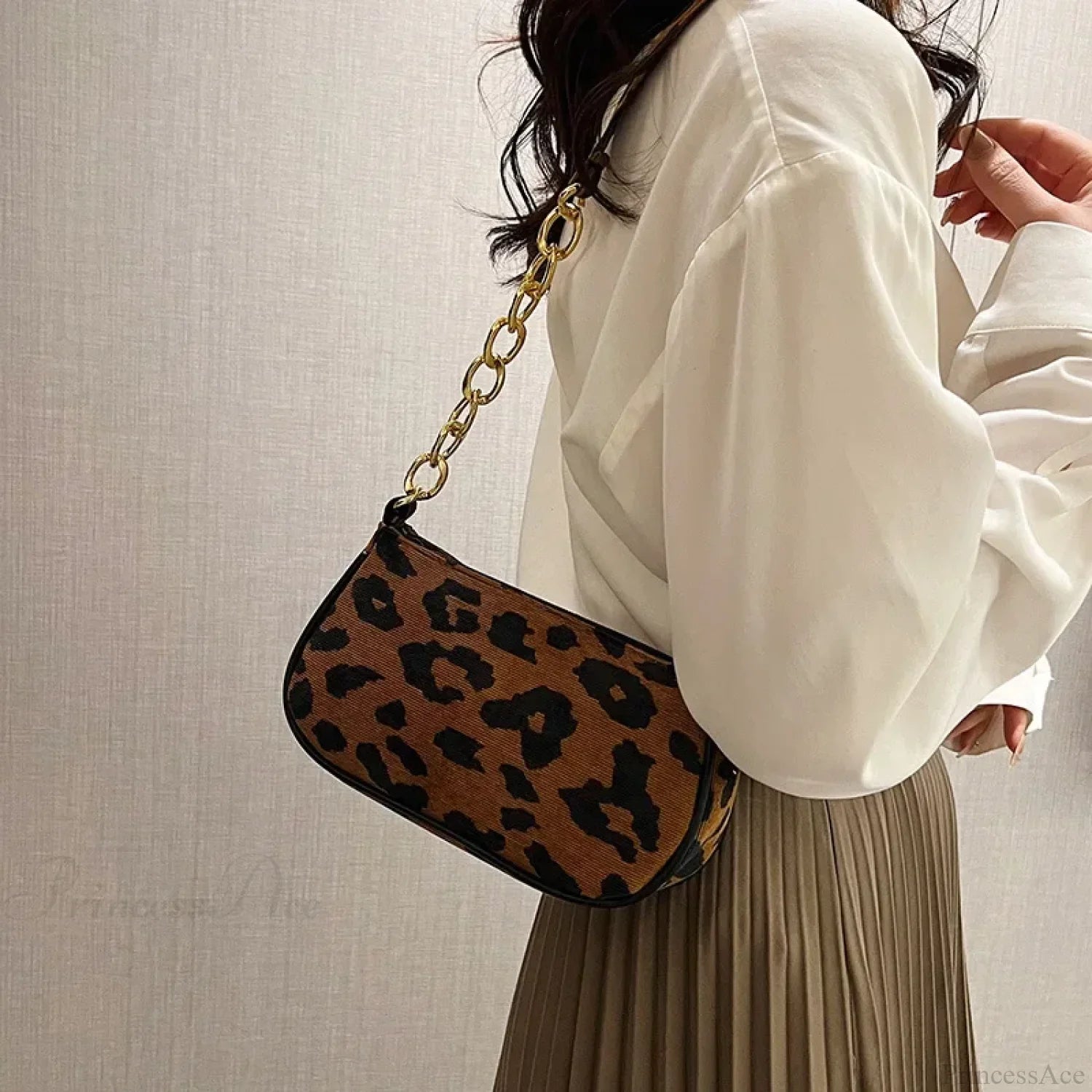 Vintage Chain Plush Leopard Shoulder Bag LightBrown shoulder-250126