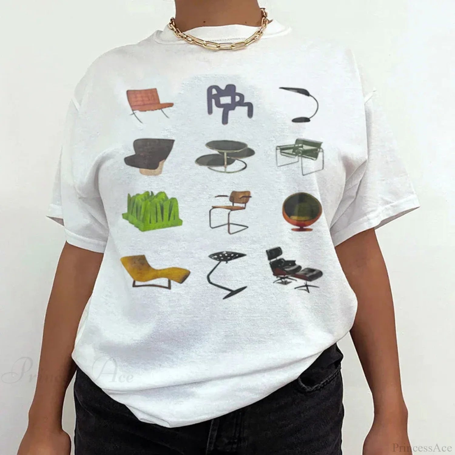 Vintage Chair Printed Cotton T-shirt WHITE / S t-shirt-250223