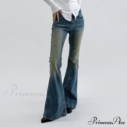 Vintage Denim Flare For Women Fashion Streetwear High Waist Hit Color Slim Female Autumn 2024 Jean
