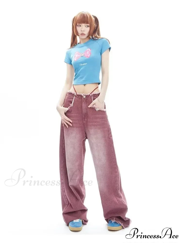 Vintage Green Wide Leg High Street Waisted Drape Straight Women’s Jean Purple / S