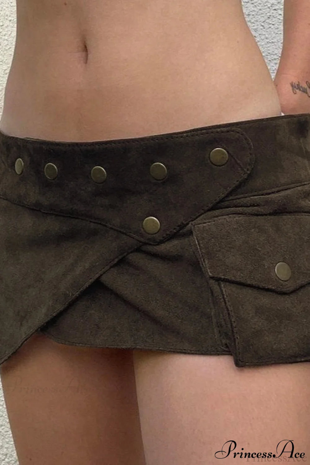 Vintage Low Waist Studded Mini Skirt