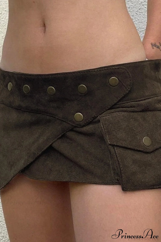 Vintage Low Waist Studded Mini Skirt