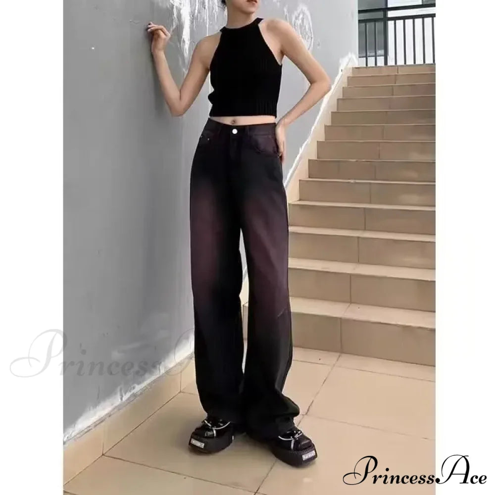 Washed Youth Fashion Literary Trend Loose High Street Harajuku Jean Black / S