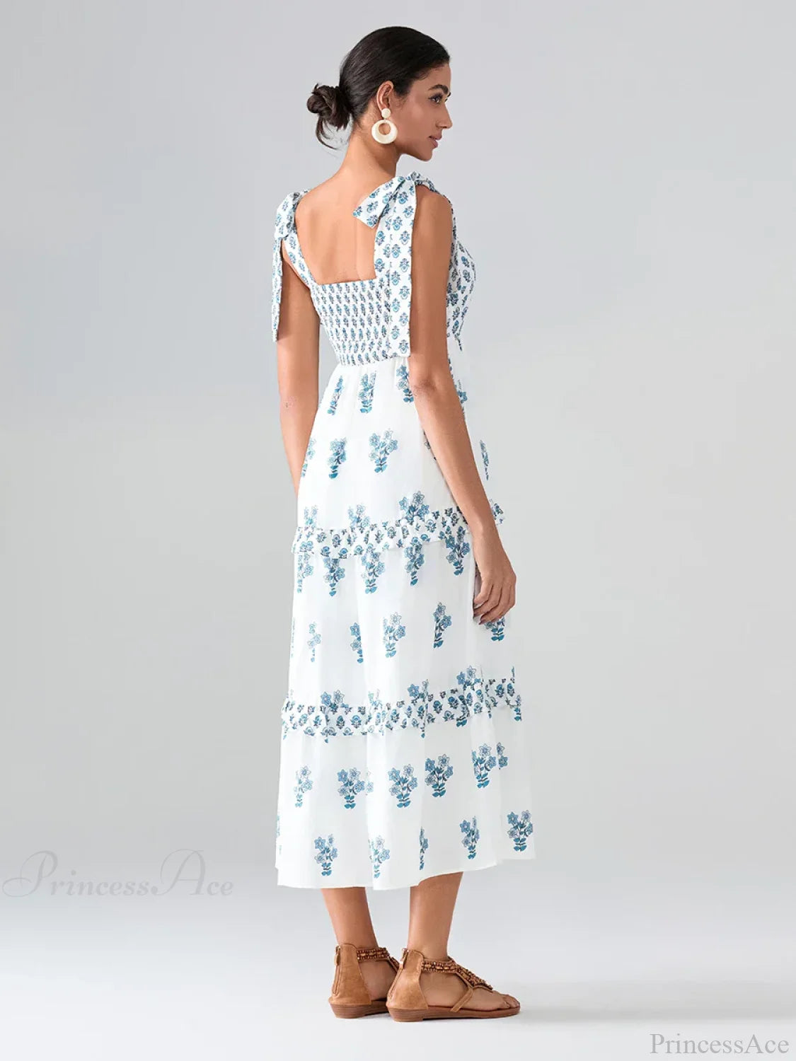 Wide Straps Flowy Floral Bohemian Beach Frill Trim Square Neck A-Line Dress floraldress-250126