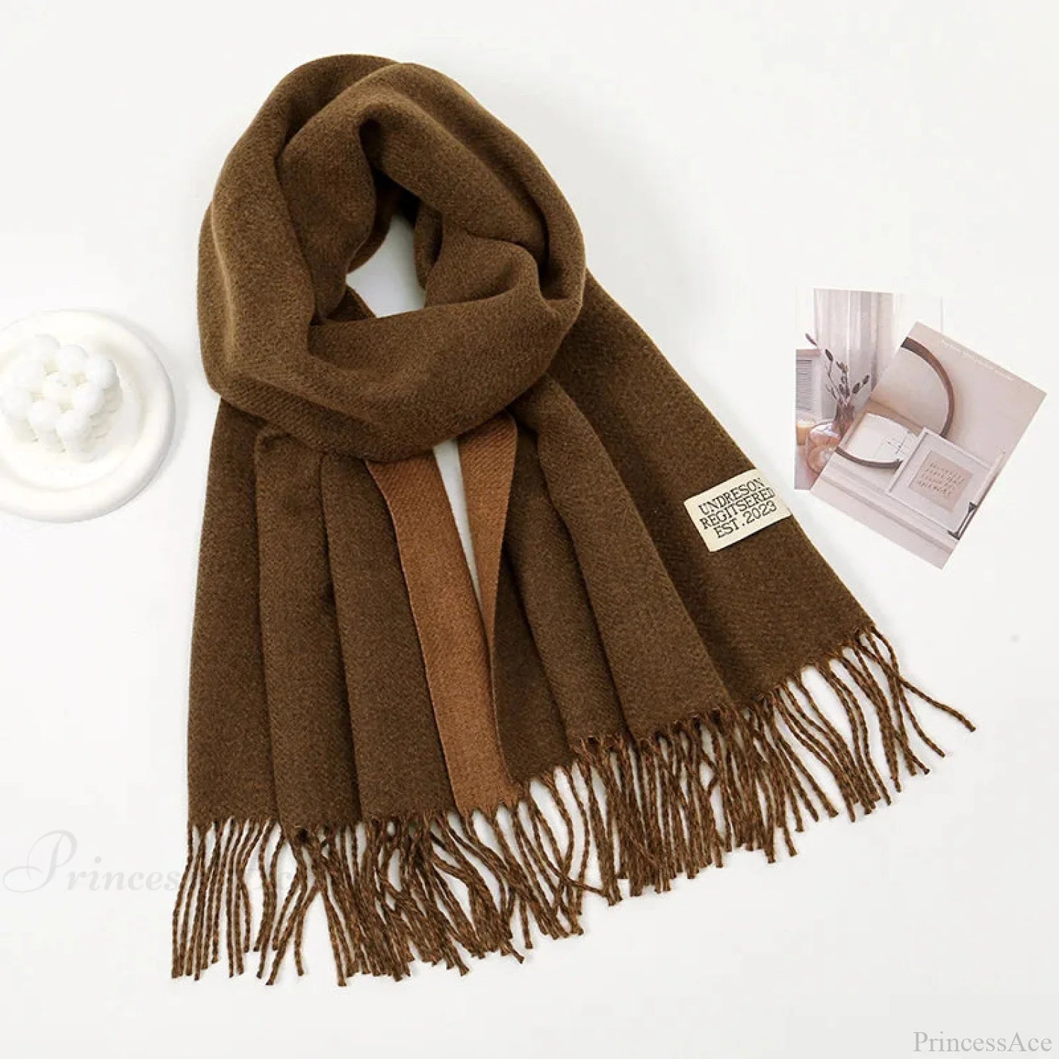 Winter Cashmere Long Warm Hijab Wrap Solid Pashmina Scarf Female Dark Brown Scarfs-L