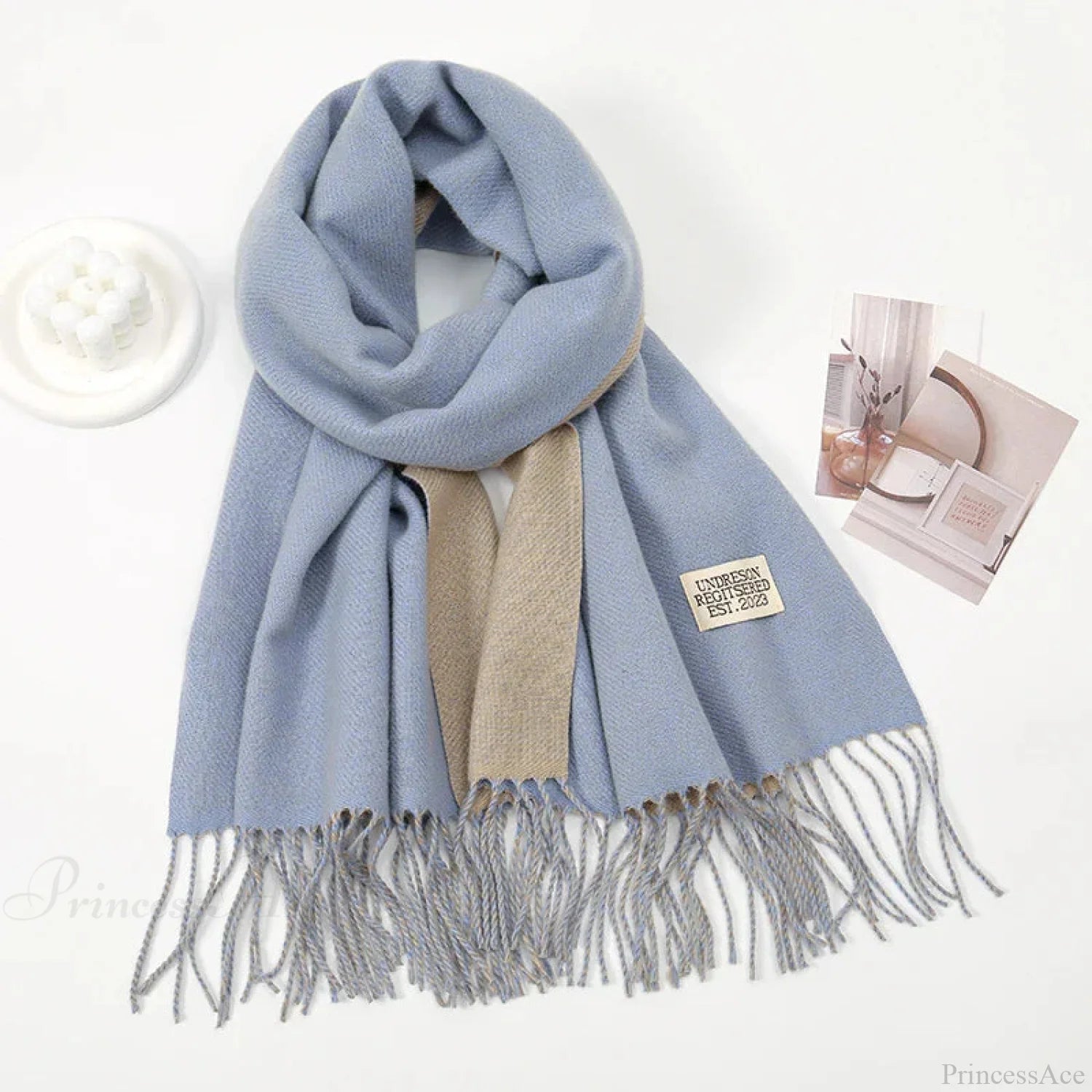 Winter Cashmere Long Warm Hijab Wrap Solid Pashmina Scarf Female Grey Blue Scarfs-L