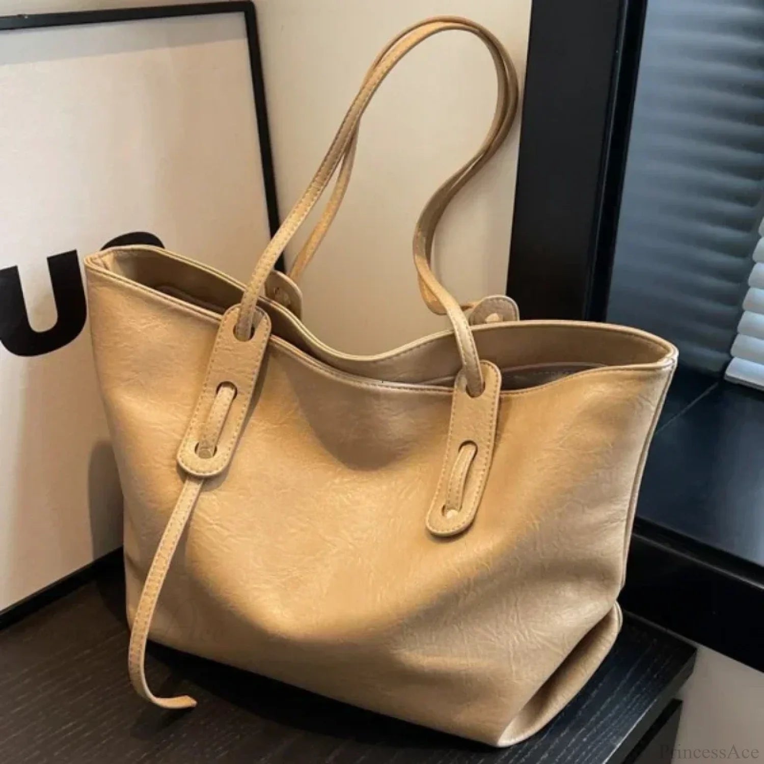 Winter Leather Tote Shoulder Bag for Women Khaki shoulder-250126