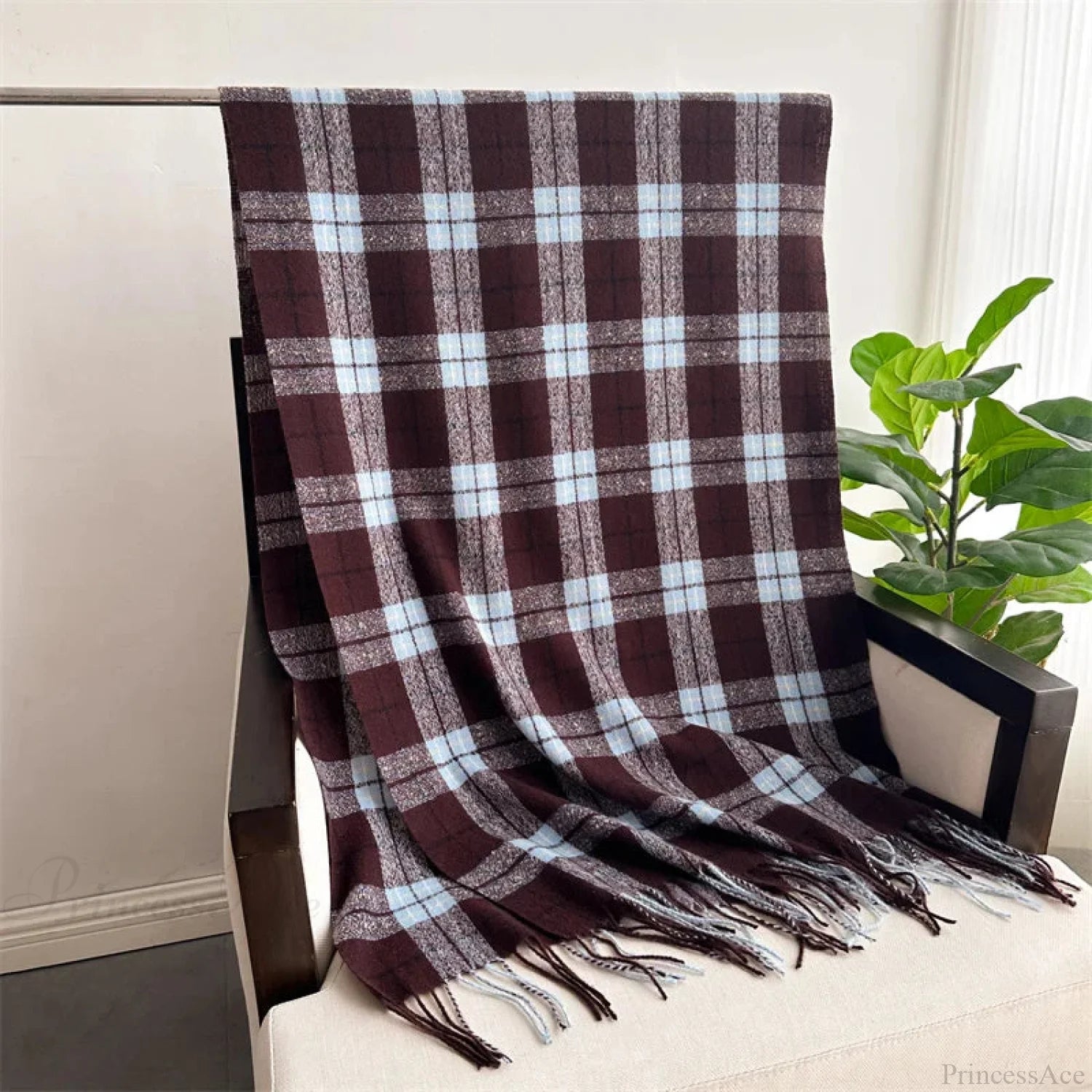 Winter Warm Cashmere-Like Plaid Blanket Wrap Scarf For Women Scarfs-L