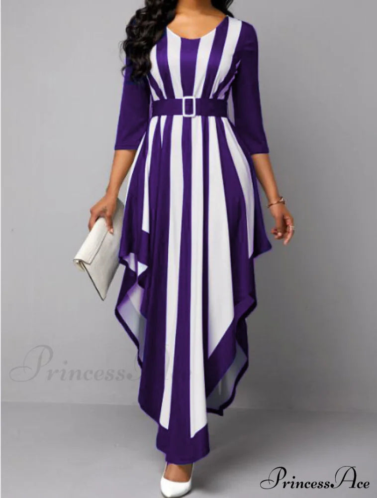 With Bohemia Gown V-Neck Full-Length Colorful Deep Stripes M / Blue Dresses
