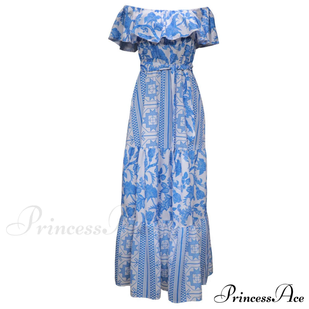 With Design Shoulder Full-Length Gown Geometric Off Ruffle M / Red Red Off The Shoulder Maxi Dress