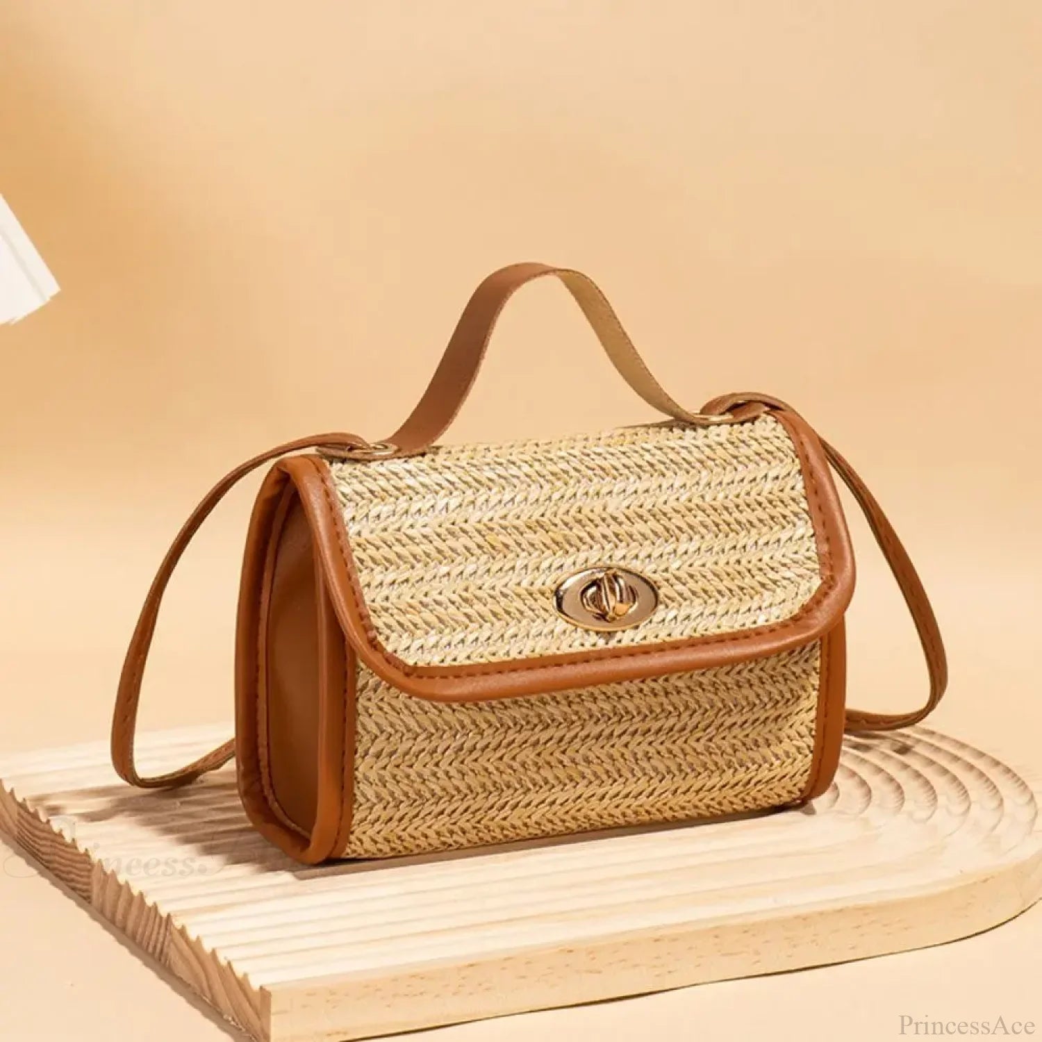 Woven Messenger Straw Travel Tote Handbag Brown handbag-250126