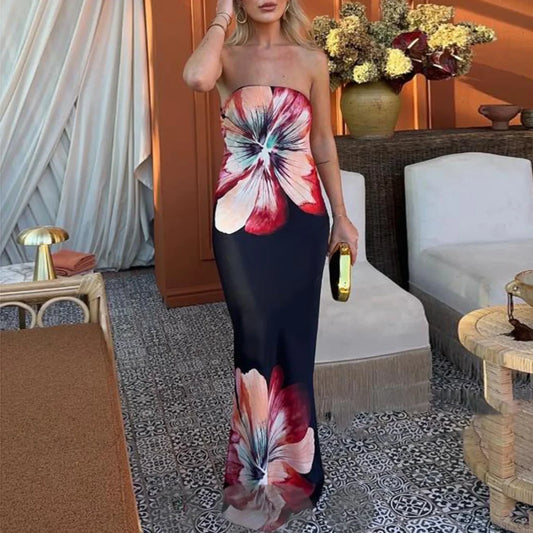 Y2K Floral Tube Strapless Backless Sundress Black / S floraldress-250126