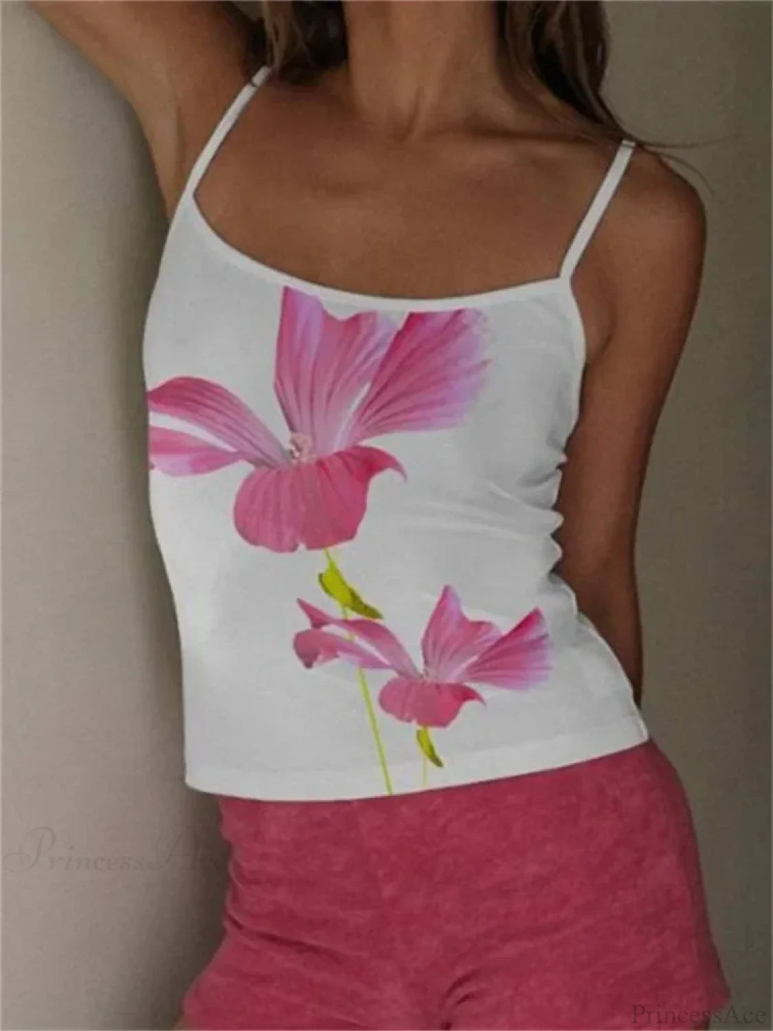 Y2K Flower Print Slim Strap Tank Crop Top WHITE3 / S croptop-250126